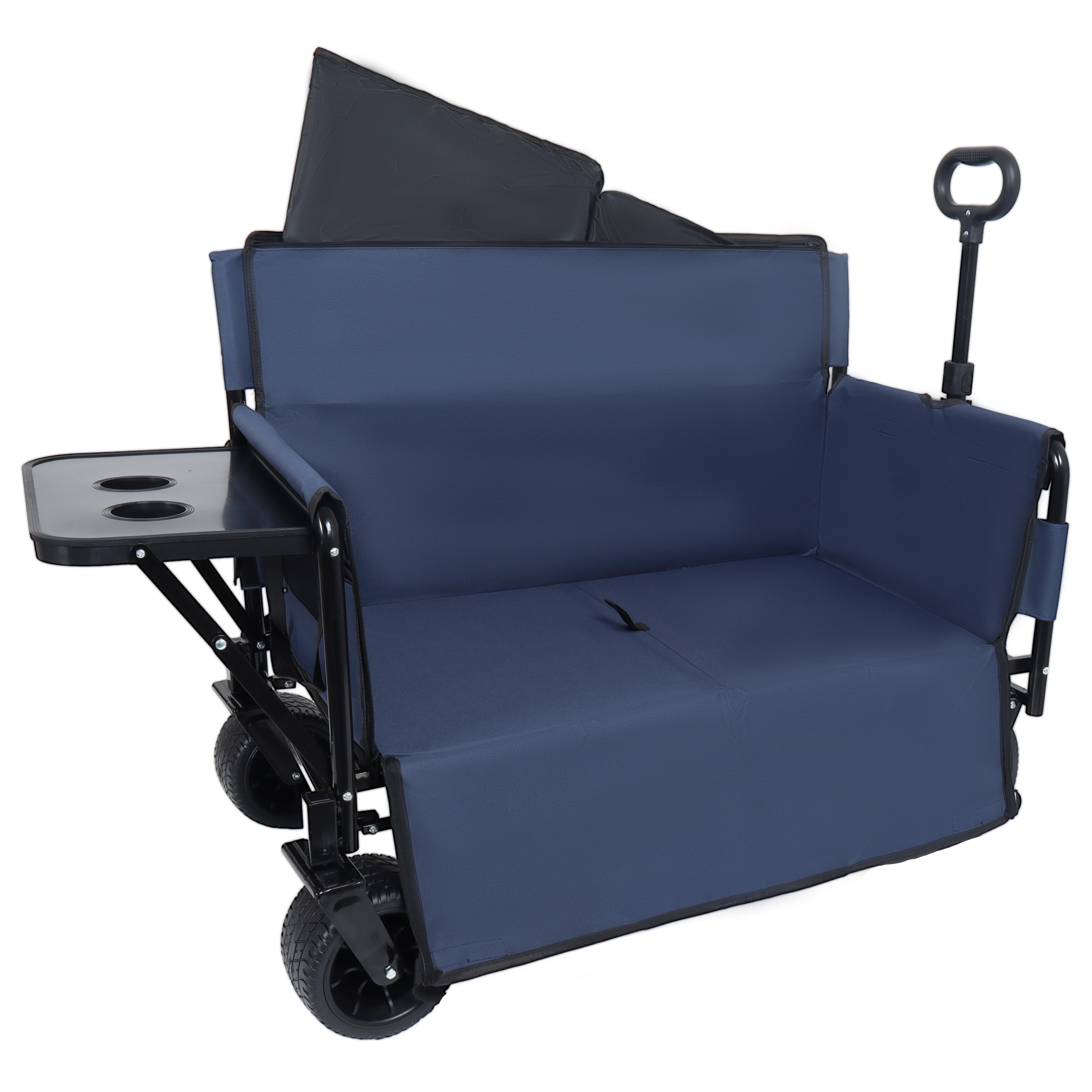 3-in-1 Convertible Folding Wagon Cart with Bench Seat & Rear-Mounted Folding Tabletop - 500lbs Utility Wagon, 180L Capacity All-Terrain Wheels for Camping, Beach, Sports, Garden