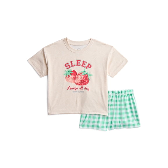 Wonder Nation Girls Short Sleeve Tee and Shorts Pajama Set, 2-Piece, Sizes 4-18