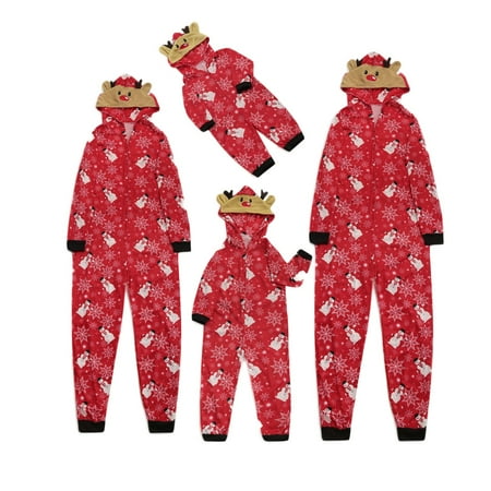 

Jeborah New Cute Fashion Christmas Hooded Print Family European and American Pajamas Parent-child Jumpsuit Dad