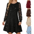 thumbnail image 1 of IFNWSV Robes Décontractées pour Femmes, Robe Évasée à Manches Courtes en Dentelle à Paillettes Style Mode Décontracté pour Usage Quotidien Fête Extérieur Vacances, Robes d'Été pour Femmes Beige TG, 1 of 7
