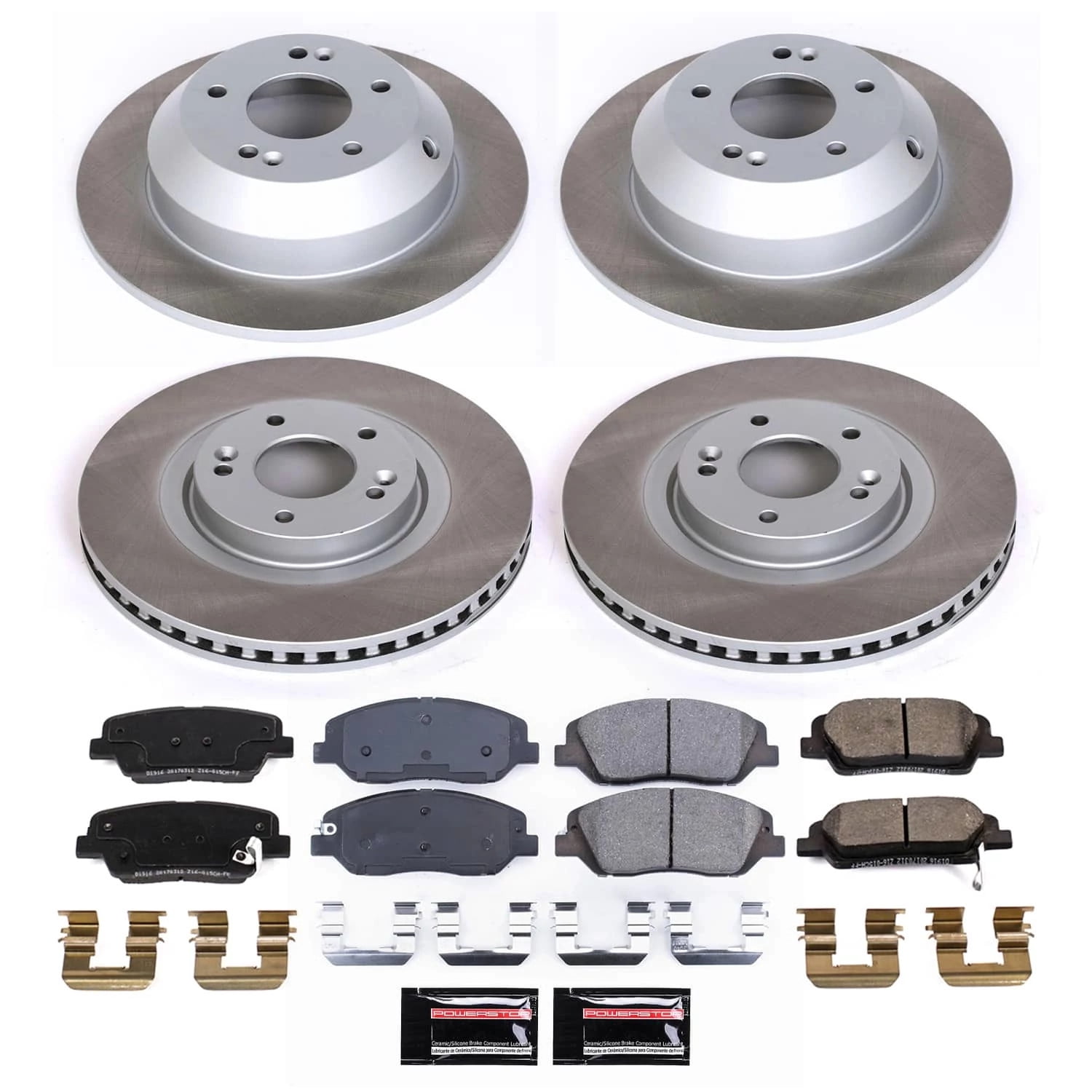 PowerStop Front and Rear Semi-Coated Rotor and Low-Dust Ceramic Brake Pad Kit SC8281