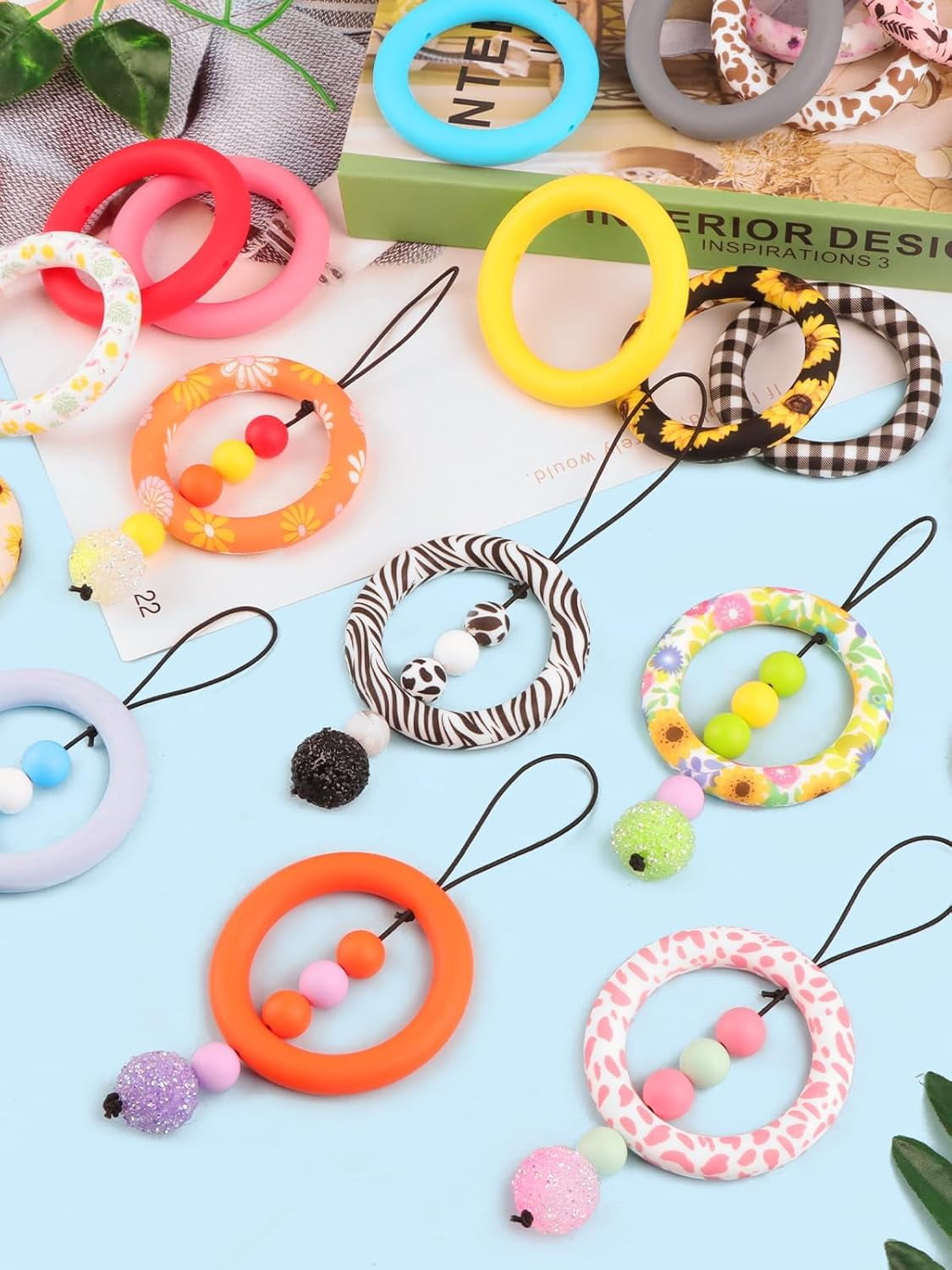 Kalolary 45 PCS Silicone O Rings Beads, 65mm Sunflower Beadable Silicone Rings Spring Summer Round Silicone Loop Silicone Pendant Beads for DIY Keychain Bracelet Jewelry Making Hanging Ornaments