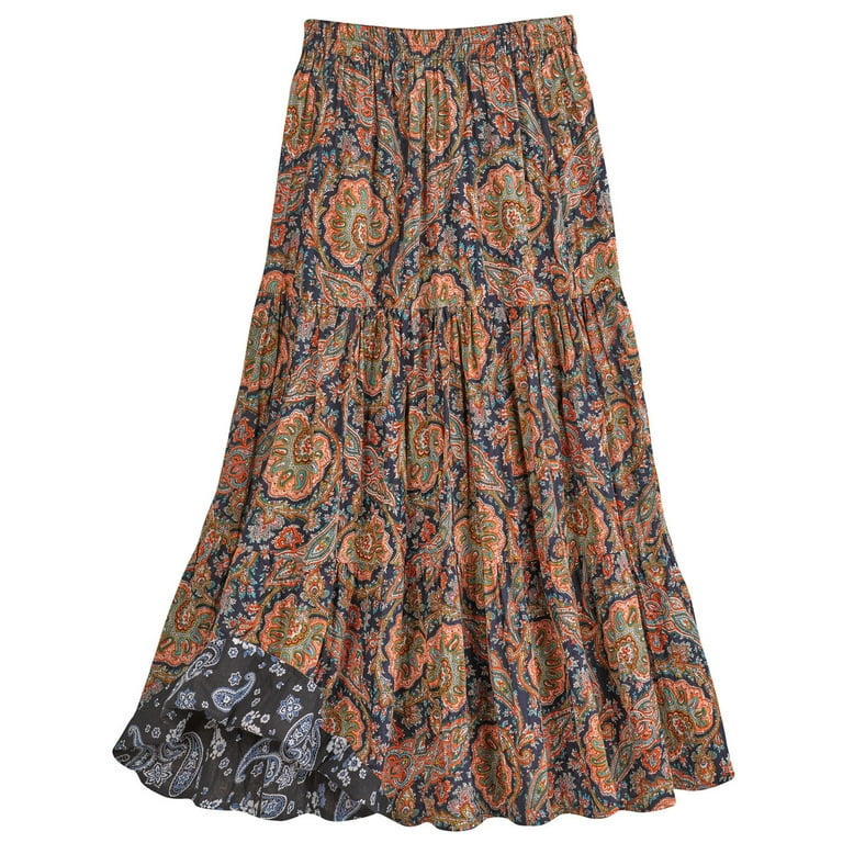 Women's Reversible Boho Maxi Skirt - Paisely Long Skirt by Catalog Classics  - 2X, 36