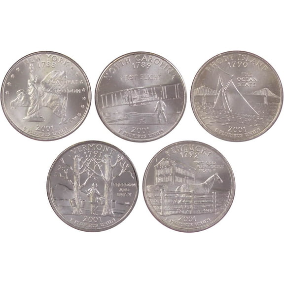 2001 P State Quarter 5 Coin Set BU Uncirculated Mint State 25c Collectible