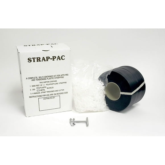 PAC Strapping SP-P Strap PAC Plastique Strapping Kit avec Boucles en Plastique, 1/2" de Large Polypropylène Strapping