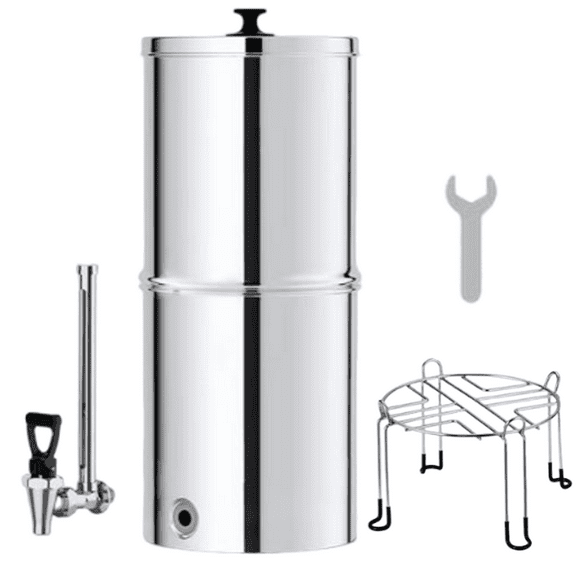 DKWATER 2.25-Gallon Gravity-Fed Water Filter System, 304 Stainless Steel with Visible Metal Faucet and Bracket
