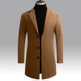 thumbnail image 3 of DPTALR George Men's Notched Lapel Faux Woolen Overcoats，Mid Long Classy Cozy Trench Coats，Winter Single Breasted Warm Jackets,Khaki,Big and Tall Men L, 3 of 4