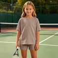 thumbnail image 3 of Yongwang Girls 2 Piece Outfit Short Sleeve T-Shirt and Shorts Set Soft Comfortable Summer Kids Outfit, 3 of 8