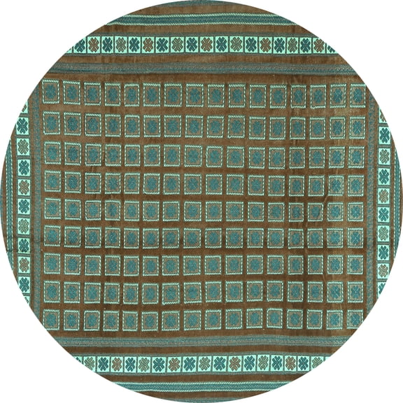 Ahgly Company Indoor Round Southwestern Turquoise Blue Country Area Rugs, 3' Round