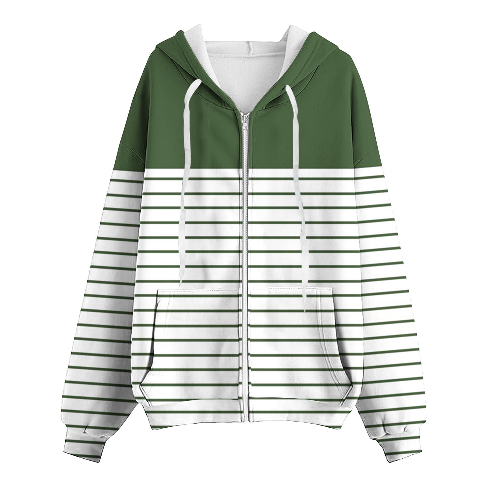 Annhoo Womens Striped Hoodies Fall Long Sleeve Zipper up