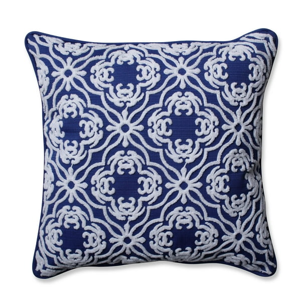 18 Cobalt Blue And White Embroidered Square Outdoor Throw Pillow Com 18 Cobalt Blue And White Embroidered, Cobalt Blue Outdoor Pillows