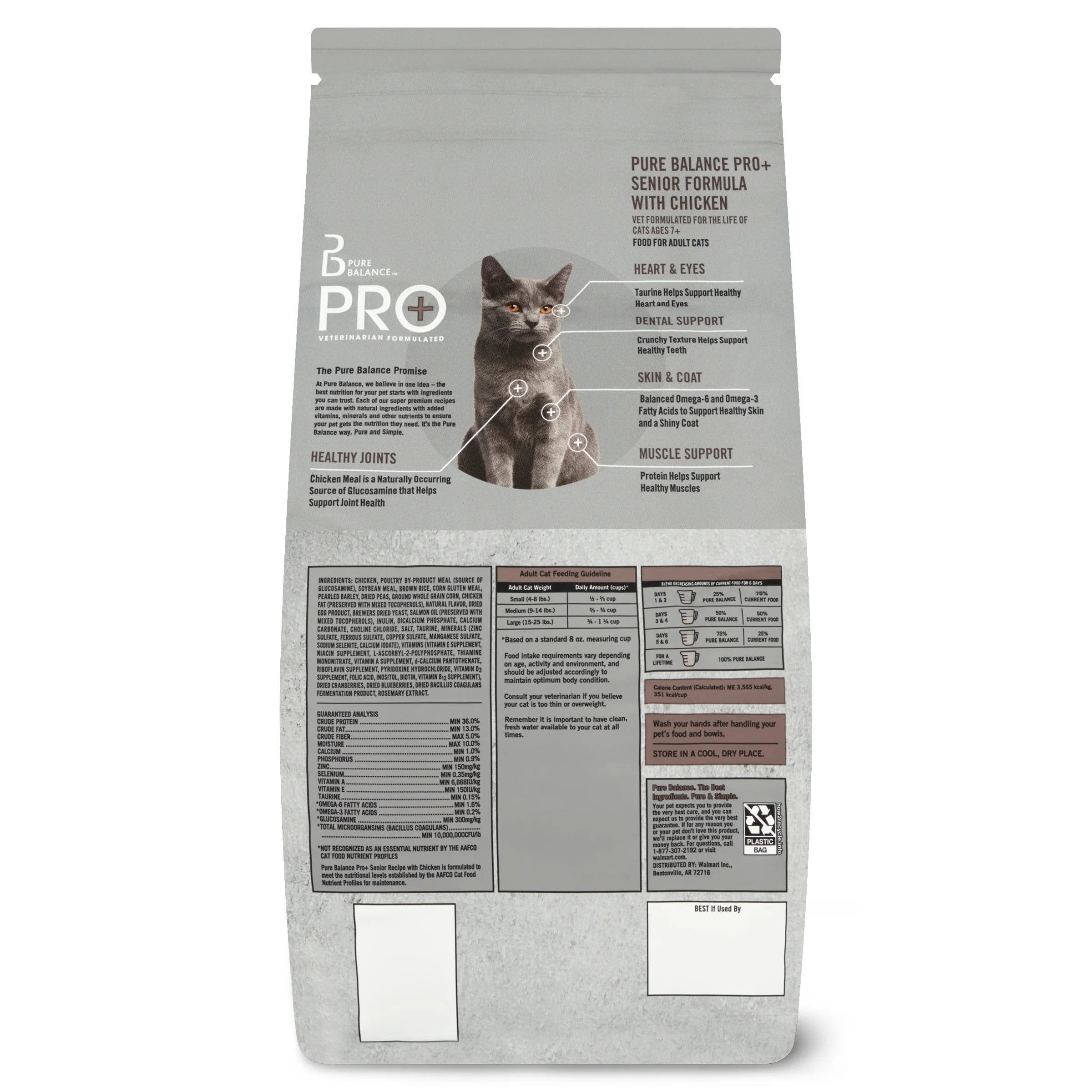 (3 pack) Pure Balance Pro+ Senior Formula with Chicken Dry Cat Food, 7 lbs
