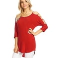 thumbnail image 5 of Made by Johnny Women's 3/4 Sleeve Hollowed Out Shoulder Top S RED, 5 of 6