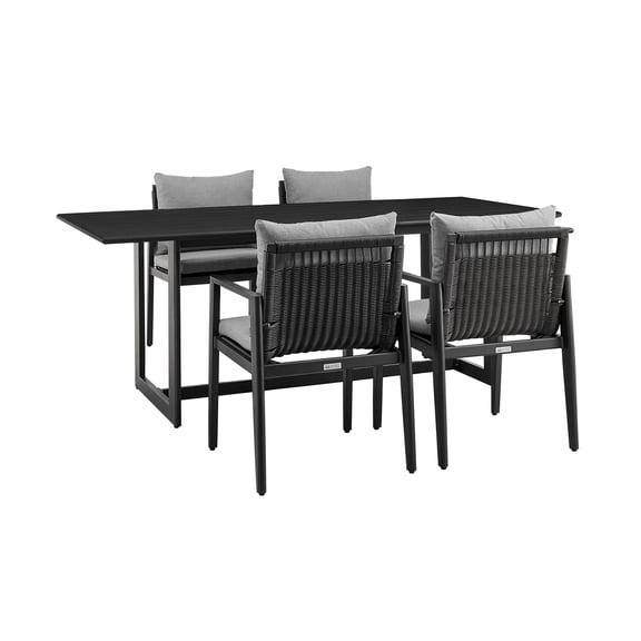 Armen Living Cayman Outdoor Patio 5-Piece Dining Table Set in Aluminum with Grey Cushions