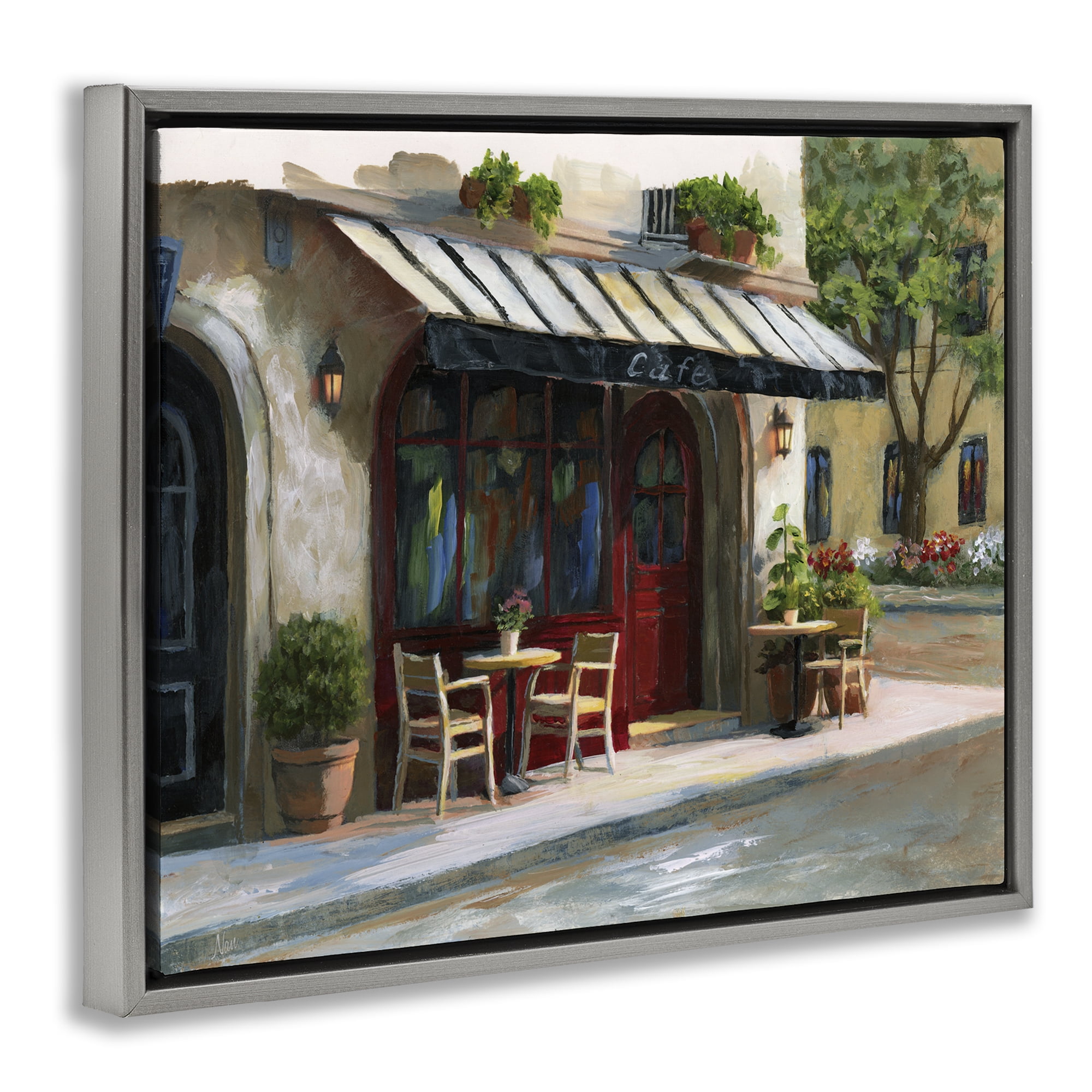 Stupell Industries Charming Sidewalk Cafe Tables Gray Framed Floater Canvas Wall Art, design by Nan