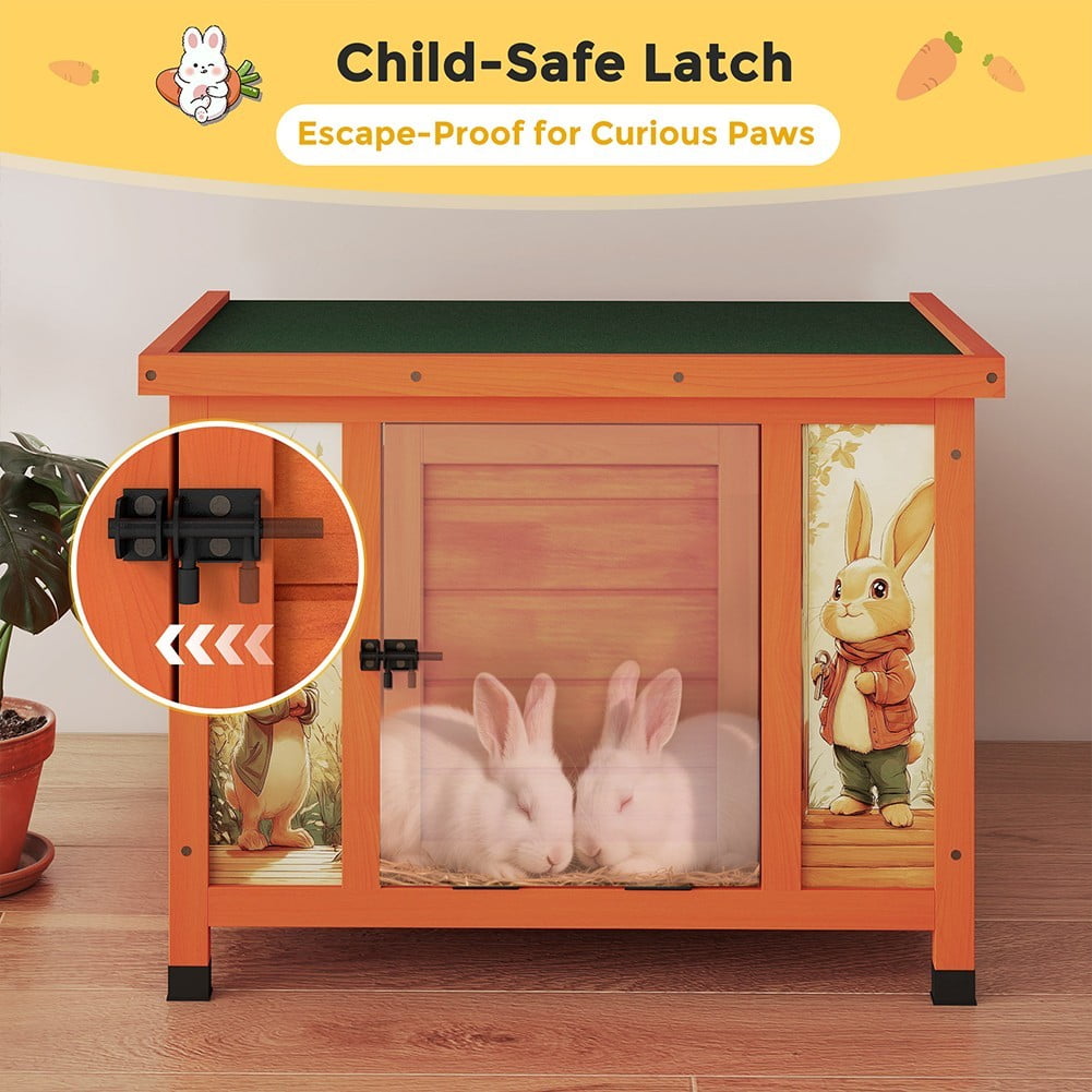 LINJH 20" High Rabbit Hutch Bunny Cage Wooden Cat House W/Asphalt Green Roof
