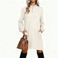thumbnail image 4 of Mceream Robes pour Femmes Manches Longues Grande Taille Décontractée Printemps Automne Robes Col en V Tricot Côtelé Léger Robe Chandail avec Fermetures Éclair Beige TTG, 4 of 5