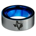thumbnail image 2 of Tungsten Texas The Lone Star State Longhorn Band Ring 8mm Men Women Comfort Fit Blue Flat Cut Brushed Gray Polished, 2 of 4