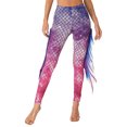thumbnail image 3 of Leggings de sirena para mujer, pantalones, disfraz de Cosplay, estampado de escamas de pescado, mallas, pantalones brillantes con pantalones acampanados de sirena de tul, 3 of 5