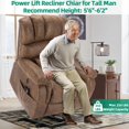 thumbnail image 3 of VIVIJASON Tall Man Large Dual Motor Power Lift Recliner Chair with Extended Footrest, Overstuffed Lay Flat Sleeper Electric Recliner W/Heat & Massage, Lumbar Pillow, USB & Type-C Ports, Brown, 3 of 8