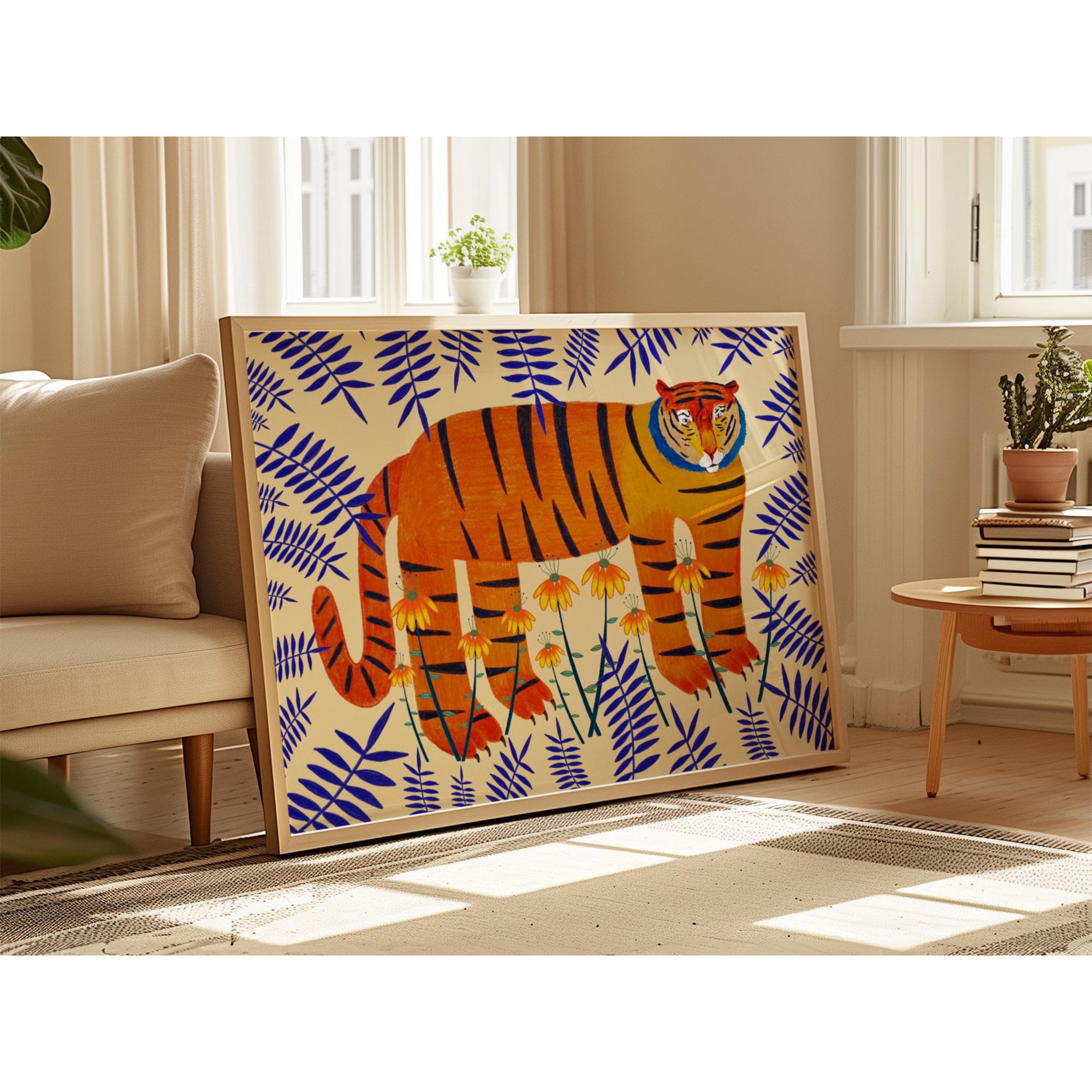 Lucky Tiger Art Print Home Decor Vibrant Wall Decoration Nature New Home Gift Kitchen & Dining Poster Print Only