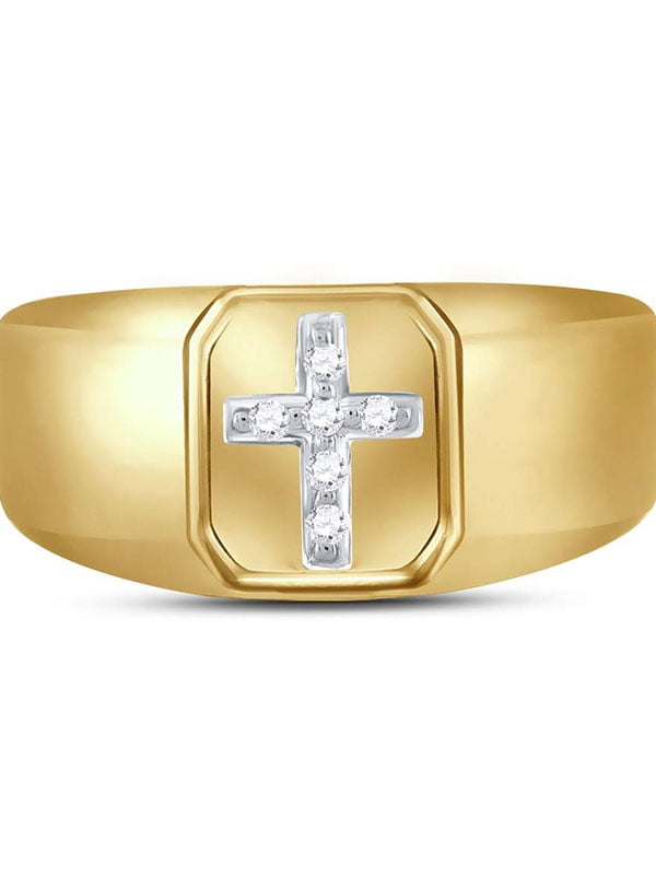 14kt Yellow Gold Mens Round Diamond Brushed Cross Band Ring 1//20 Cttw
