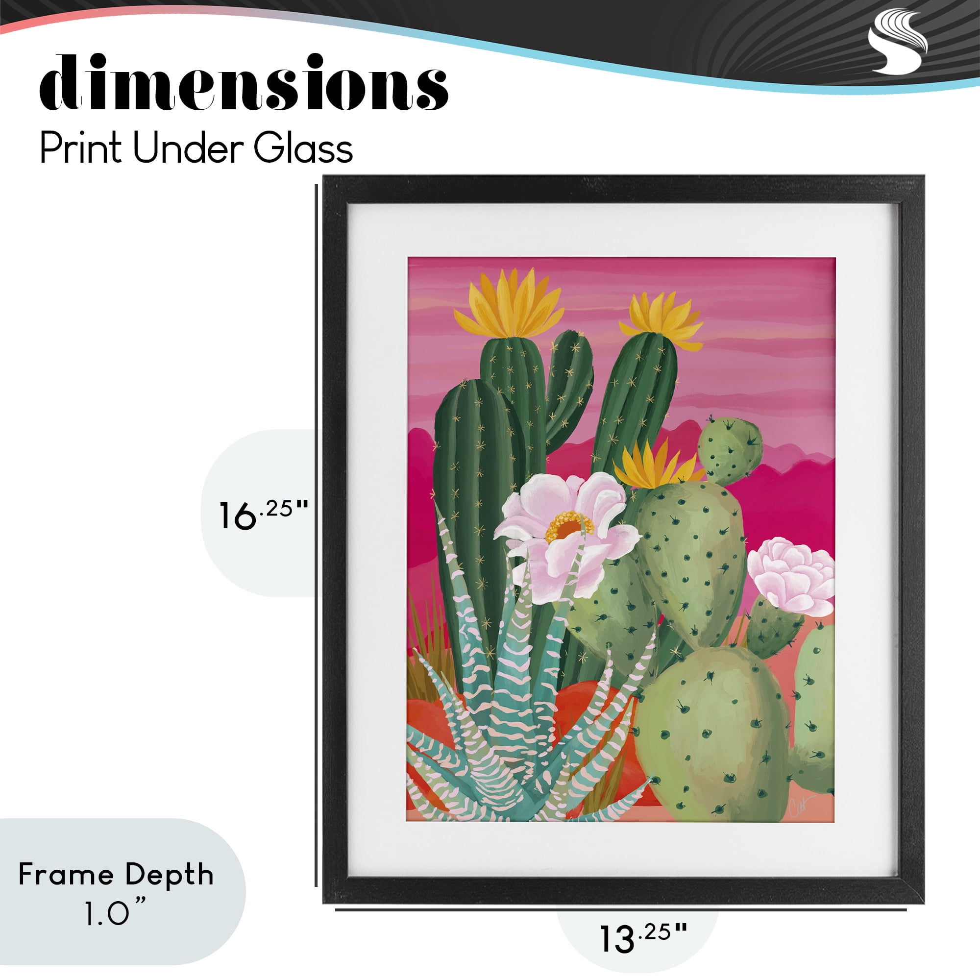 Stupell Industries Sunset Cactus Plants Black Framed Print Under Glass, design by Cat Thurman Designs