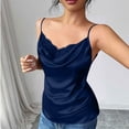 thumbnail image 4 of ZHYou No Boundrie Womens Cowl Neck Satin Cami Tops Lace Trim Spaghetti Strap Silk Camisole Blouse Casual Summer Tank Tops for Women Navy Size L, 4 of 5