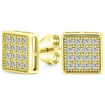 Bling Jewelry Mens  Hip Hop Square CZ Stud Earrings for Men Gold Plated Sterling Silver