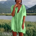 thumbnail image 2 of Wsysadlol Under $10 Womens Summer Dresses Women Solid Color Loose Short Sleeve Mini Dress Lightweight Breathable Cotton Linen Casual Dress Comfort Summer Home Loungewear, 2 of 5