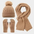 thumbnail image 4 of HNMKIU Winter Warm Lined Knitted Scarf Hat for Adults Cold Weather Outdoor Activities winter hat Unisex for Daily Use 03_Khaki,One Size, 4 of 4