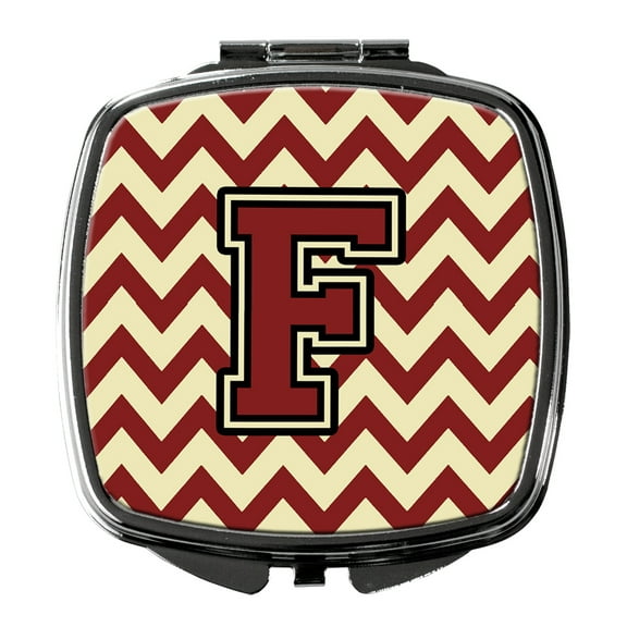 Letter F Chevron Maroon and Gold Compact Mirror