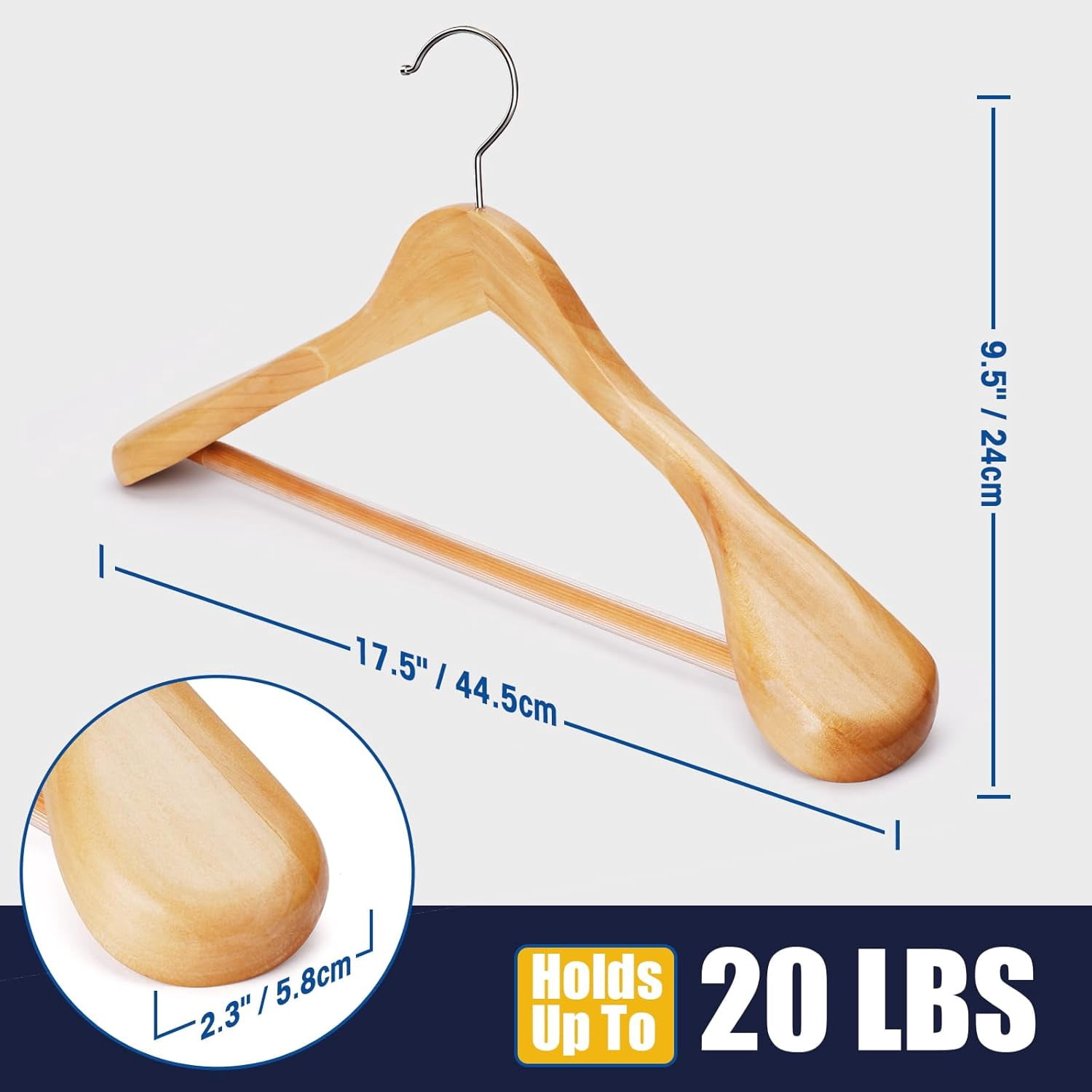 Wooden Coat Hangers - Wide Shoulder Hangers with Non Slip Pants Holder, Heavy Duty, for Men, Women, Suit, Coat, Jacket, Pants (Walnut, 10 Pack)