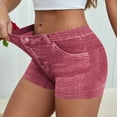 thumbnail image 2 of FRSASU High Waist Yoga Shorts for Women's Imitation Denim Printed Tummy Control Fitness Athletic Workout Running Shorts Wine, 2 of 8