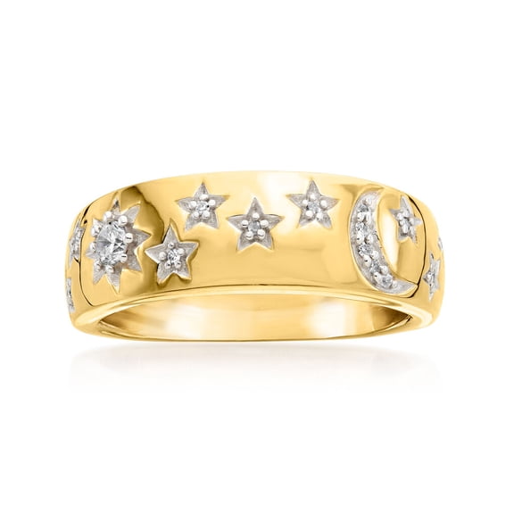 Dazzlingdaimonds Jewels 2.00 Ctw Round Cut Diamond Wedding Anniversary Women's Moon And Star Band Ring 14K Yellow Gold Plated 925 Sterling Silver 925 Sterling Silver -10