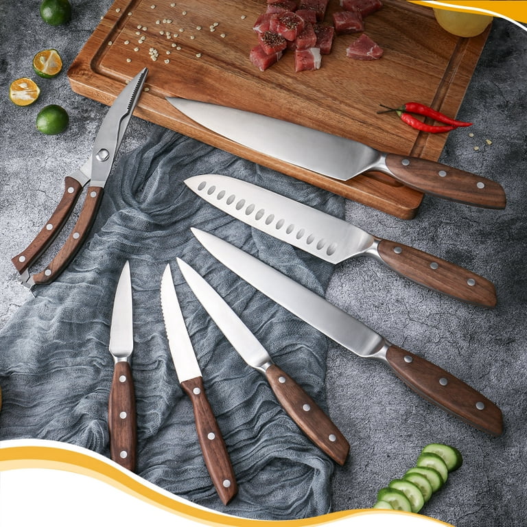 TURWHO Kitchen Knife Scissors Set VG10 Damascus Steel Chef Knife Block  Storage