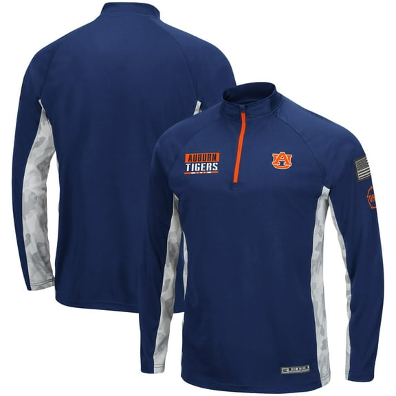 Men's Colosseum Navy Auburn Tigers OHT Military Appreciation Snow Cruise Raglan 1/4-Zip Jacket