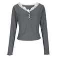 thumbnail image 3 of FRSASU Women Y2K Lace Patchwork Tee Top Long Sleeve Fairy Grunge T-Shirts Vintage Aesthetic Slim Top Dark Gray, 3 of 6