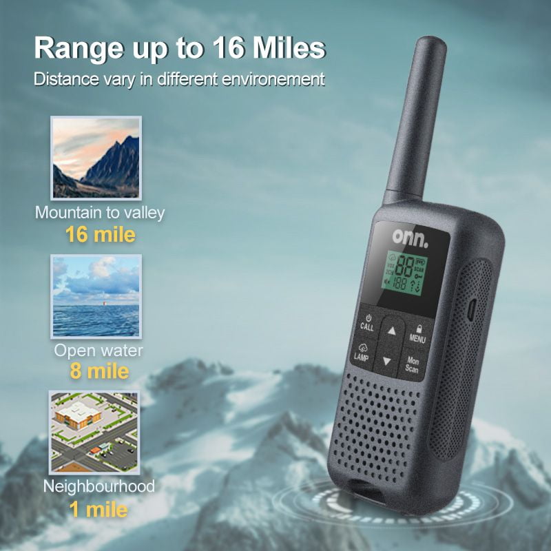 onn. 16 Mile 22 Channel Walkie Talkie, 2 Pack