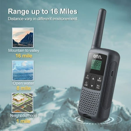 onn. Walkie Talkies, 16 mile range, 2 Pack