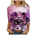 thumbnail image 3 of Aloohaidyvio Mardi Gras Clothing,Womens Mardi Gras Loose 3/4 Sleeve Mask Shiny Glitter Print Crew Neck T-Shirt Blouse,Mardi Gras Clothing Women, 3 of 5