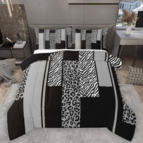 Homewish Modern Geometric Artistic Queen Comforter Set,Chic Cheetah Pattern Bedding Sets,Gray Zebra Stripe Bedding Comforter Set For Boys Teens,Ultra Soft Home Decor Reversible,3pcs