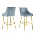 thumbnail image 1 of Bar Stool Chair Barstool, Set of 2, Blue, Velvet, Modern Contemporary, Mid Century Bar Pub Cafe Bistro Hotel Lounge Dining Kitchen, 1 of 8