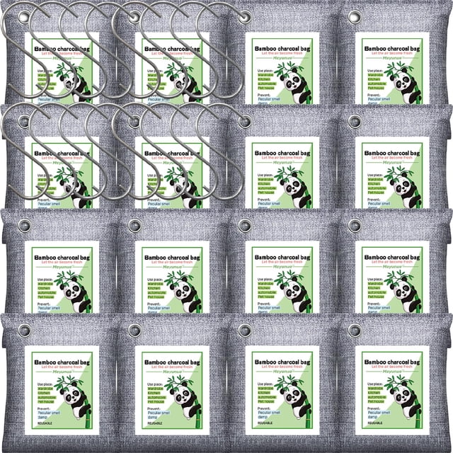 Mayunuo Activated Charcoal Odor Absorber for Strong Odor in Basement, Cars, Closets, Smoke, Shoes. 16 Pack Bamboo Charcoal Air Purifying Ba
