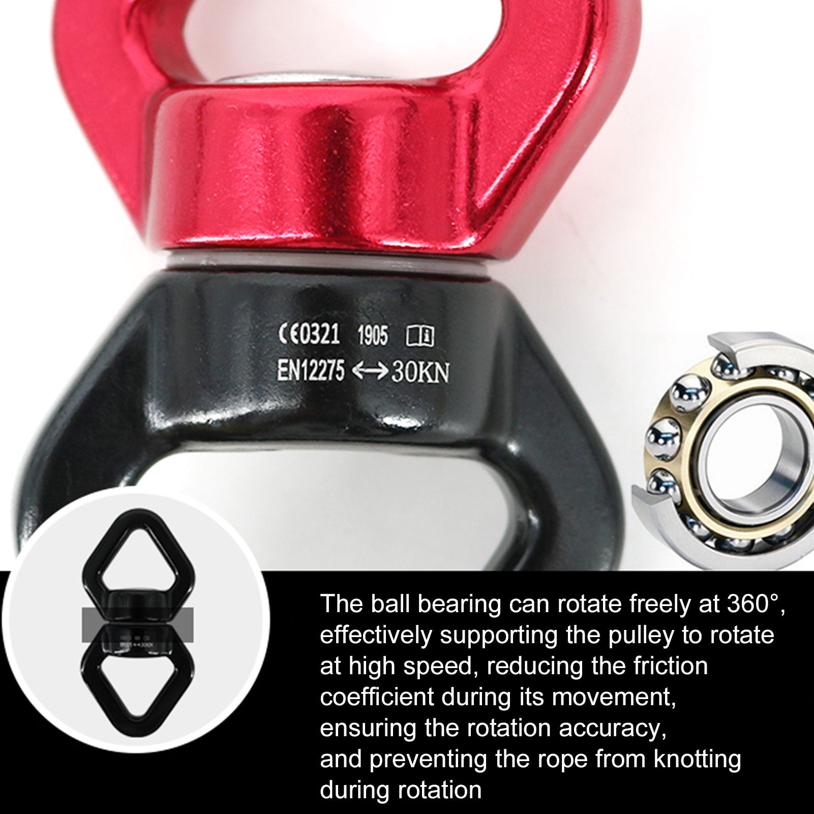 SPRING PARK Safety Rotational Device, Aluminum Alloy Double-Ball Bearing Swivel, Minimum Breaking Strength 30 kN, Spins & Rotates 363° For Smooth Rope Climbing, Hiking & Exercise