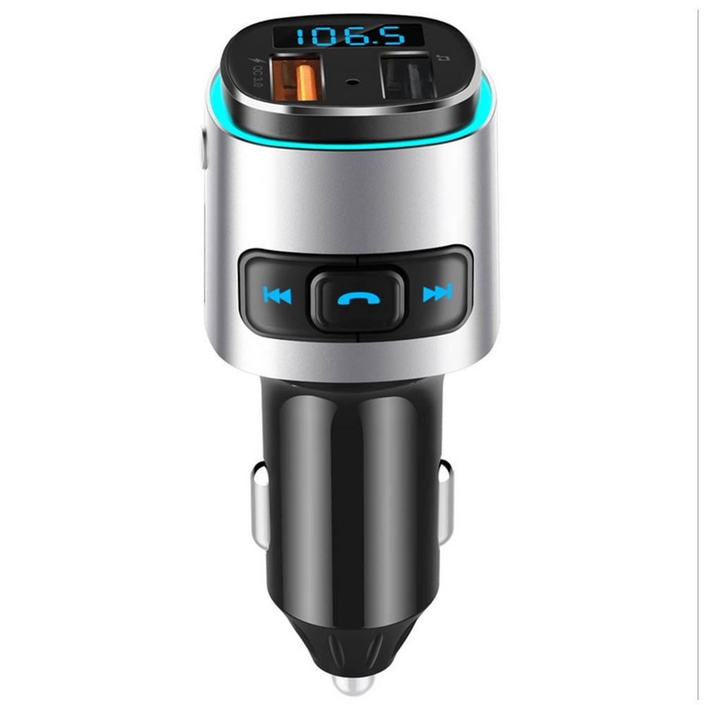 Wireless Bluetooth Audio Adapter Car Kits with LED Backlit Hands-Free Calling QC3.0 and Smart 5V/1A Dual USB Charging Ports HiFi Music Support BT/U Disk/TF Card Bluetooth FM Transmitter for Car