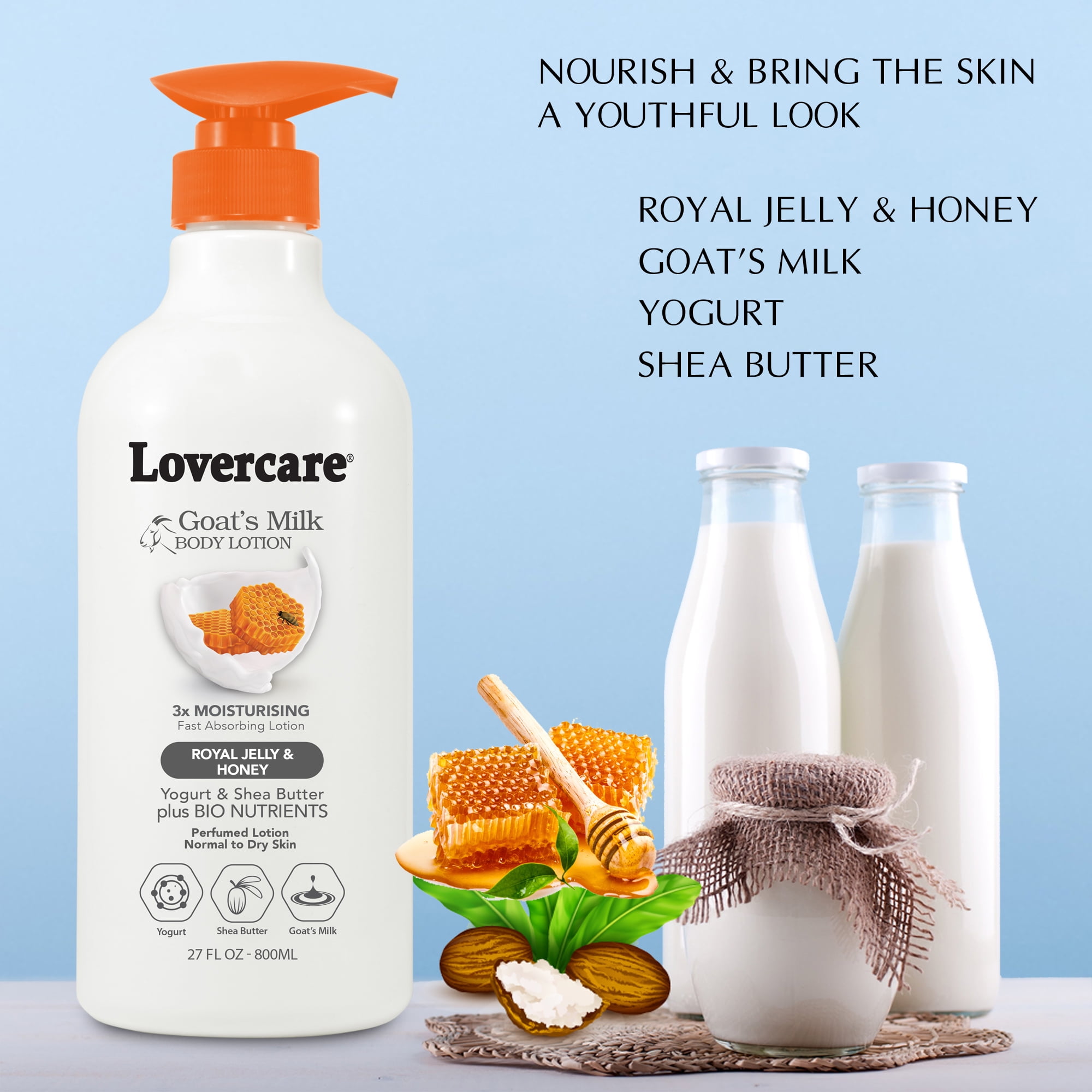 (2 pack) LoverCare Goat's Milk Body Lotion 27 fl oz (800ml) - Royal Jelly & Honey