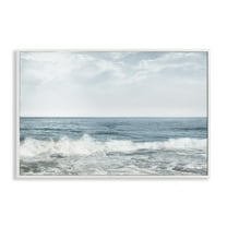 Stupell Industries Splashing Waves Beach Landscape Photography White Framed Art Print Wall Art, 24 x 16