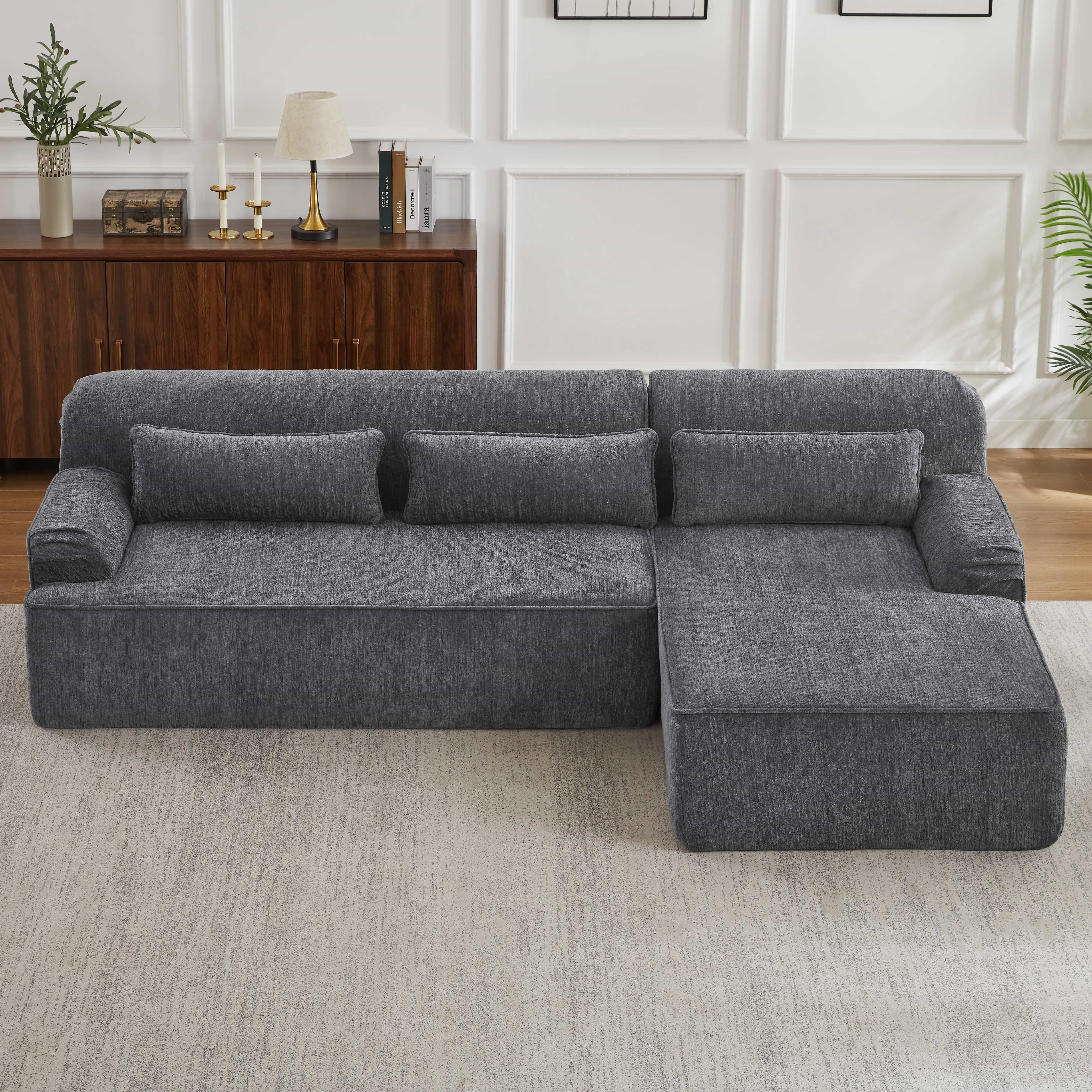 MAYEERTY Chenille L-Shape Oversized Sectional Sofa, Minimalist for Apartment, 102×65" Gray