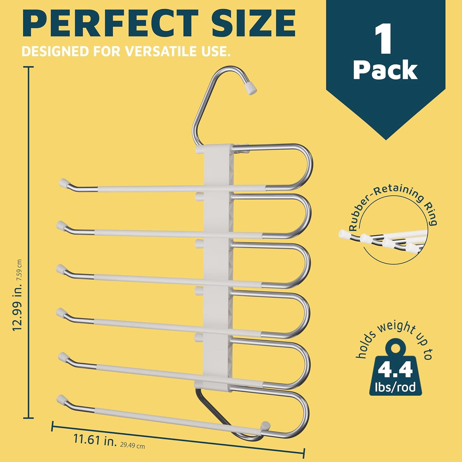 Lifemaster 6-Layer Space Saving Pants Hanger 1 Pack, S-Type Stainless Steel Closet Organizer for Jeans, Pants, Skirts & Scarves, Anti-Slip, White